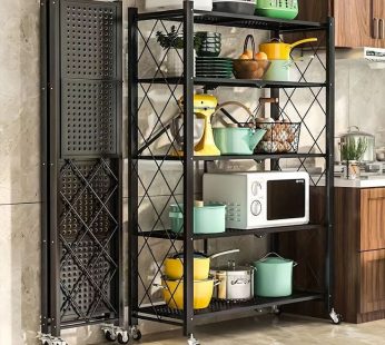 5 & 3-Tier Foldable Multipurpose Kitchen Racks with Wheels