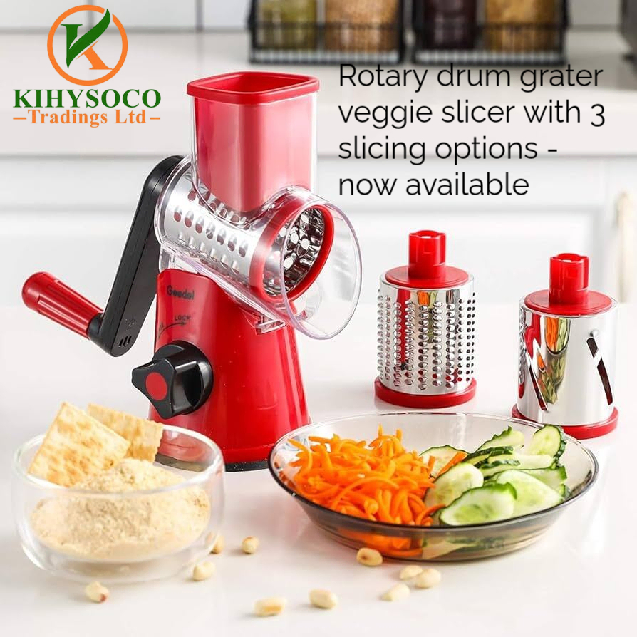 Rotary Drum Grater & Veggie Slicer with 3 Slicing Options